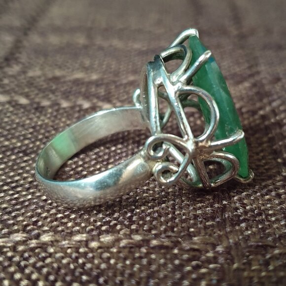 Precious Vintage Giant Natural Zambia Emerald Sterling Silver Cocktail Ring - Picture 6 of 15